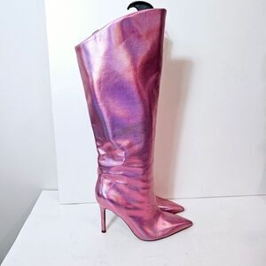 Steve Madden Pink Shimmer Sarina Pointed Toe Stiletto Dress Boot Size 6